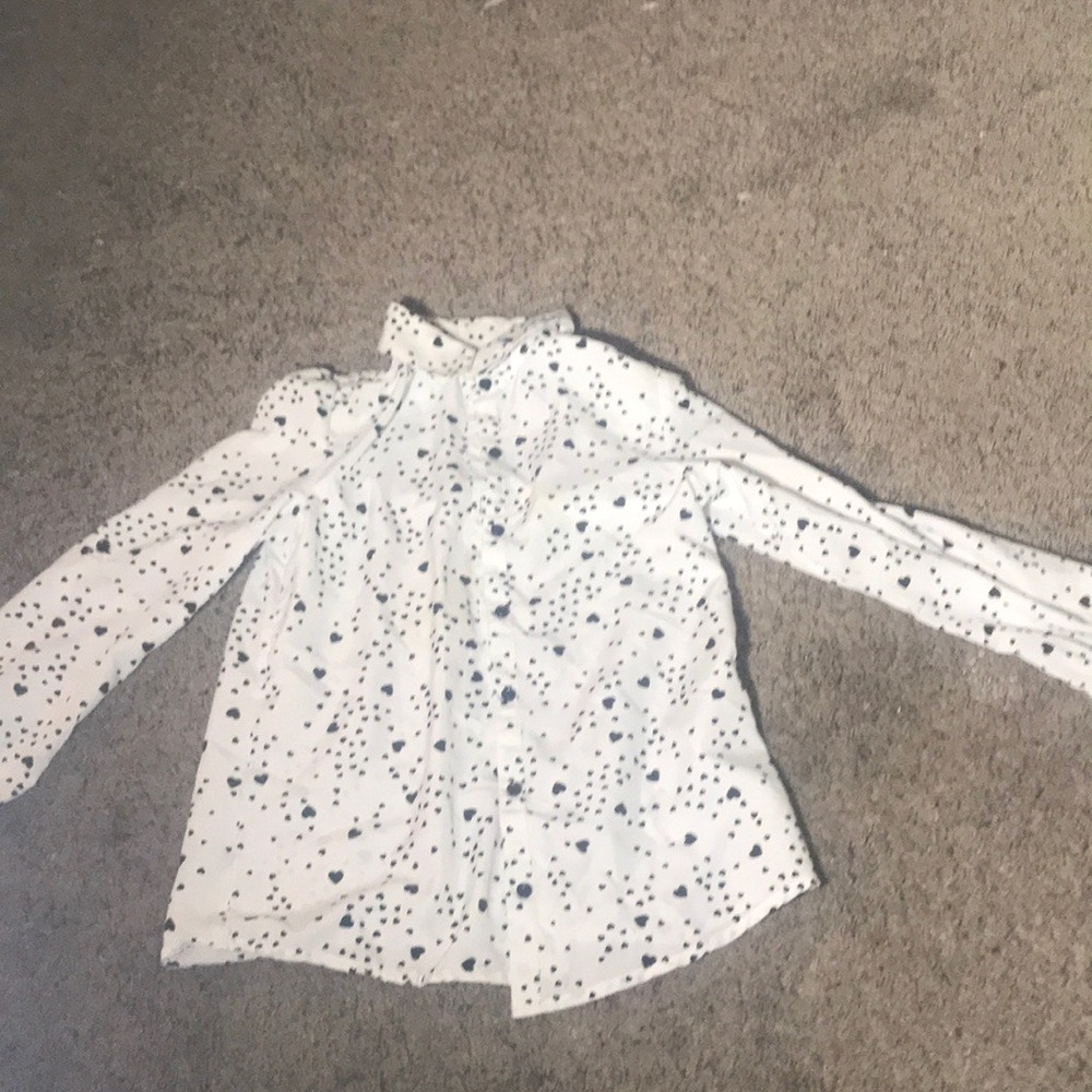 White and black heart button down.